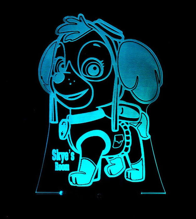 Paw Patrol Skye Personalised Name - 3D LED Night Light 7 Colours + Remote Control - Kustombox