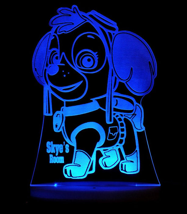 Paw Patrol Skye Personalised Name - 3D LED Night Light 7 Colours + Remote Control - Kustombox