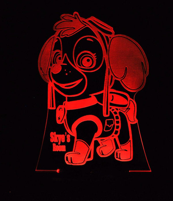 Paw Patrol Skye Personalised Name - 3D LED Night Light 7 Colours + Remote Control - Kustombox