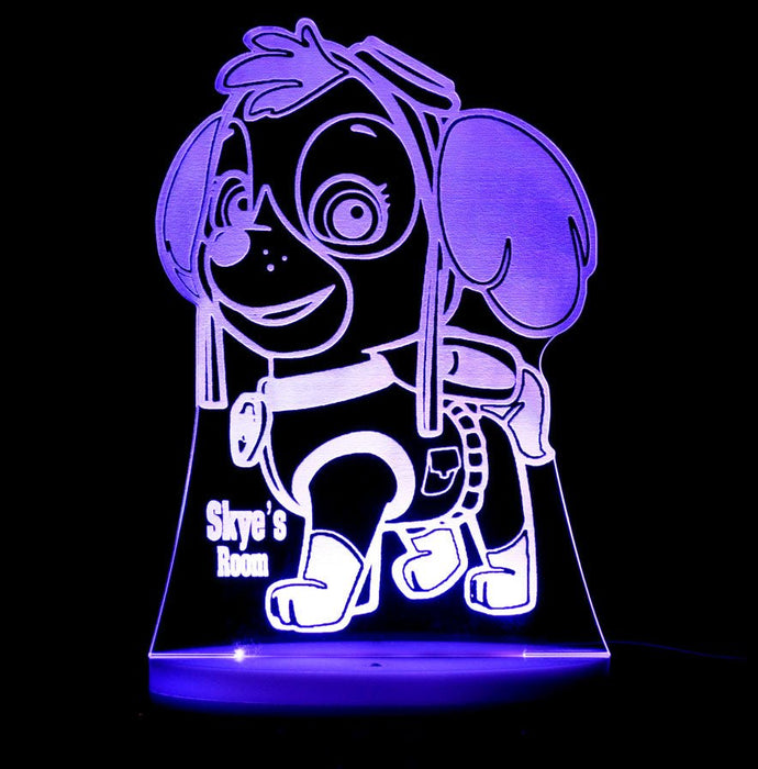 Paw Patrol Skye Personalised Name - 3D LED Night Light 7 Colours + Remote Control - Kustombox