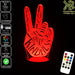 Peace Fingers - 3D LED Night Light 7 Colours + Remote Control - Kustombox