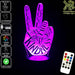 Peace Fingers - 3D LED Night Light 7 Colours + Remote Control - Kustombox