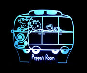 Peppa the Pig Family Bus Personalised Name - 3D LED Night Light 7 Colours + Remote Control - Kustombox