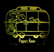Peppa the Pig Family Bus Personalised Name - 3D LED Night Light 7 Colours + Remote Control - Kustombox