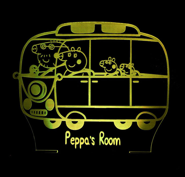 Peppa the Pig Family Bus Personalised Name - 3D LED Night Light 7 Colours + Remote Control - Kustombox