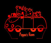 Peppa the Pig Family Car Personalised Name - 3D LED Night Light 7 Colours + Remote Control - Kustombox