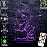 Piglet from Winnie the Pooh Disney- 3D LED Night Light 7 Colours + Remote Control - Kustombox