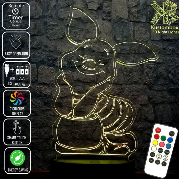 Piglet from Winnie the Pooh Disney- 3D LED Night Light 7 Colours + Remote Control - Kustombox