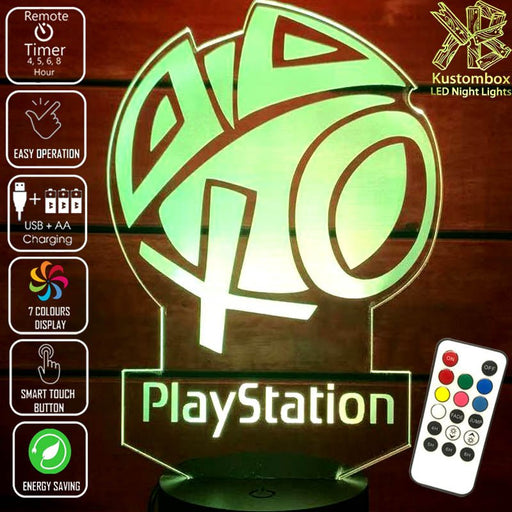 Playstation Logo PS- 3D LED Night Light 7 Colours + Remote Control - Kustombox