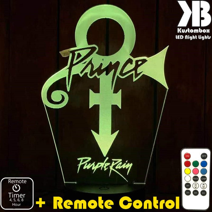 Prince Purple Rain 3D LED Night Light 7 Colours + Remote Control - Kustombox music