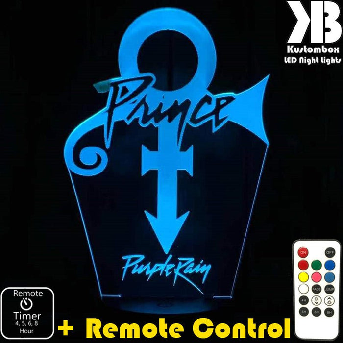 Prince Purple Rain 3D LED Night Light 7 Colours + Remote Control - Kustombox music