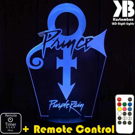 Prince Purple Rain 3D LED Night Light 7 Colours + Remote Control - Kustombox music