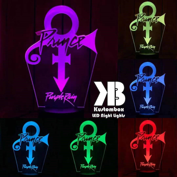 Prince Purple Rain 3D LED Night Light 7 Colours + Remote Control - Kustombox music