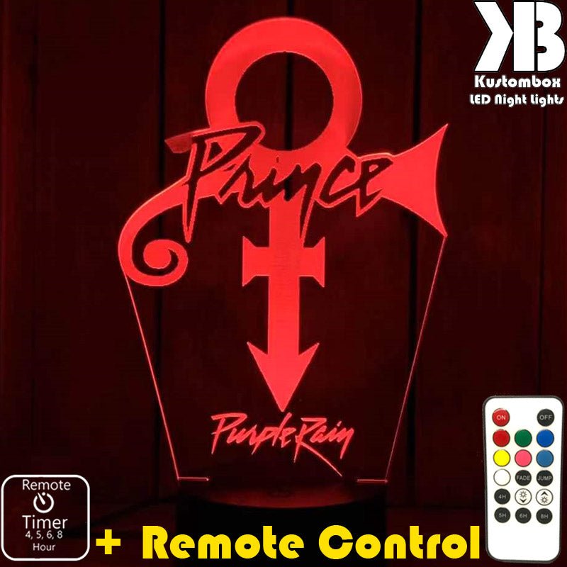 Prince Purple Rain 3D LED Night Light 7 Colours + Remote Control - Kustombox music