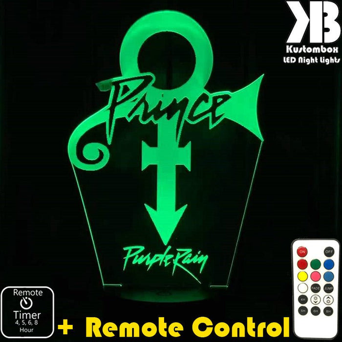 Prince Purple Rain 3D LED Night Light 7 Colours + Remote Control - Kustombox music