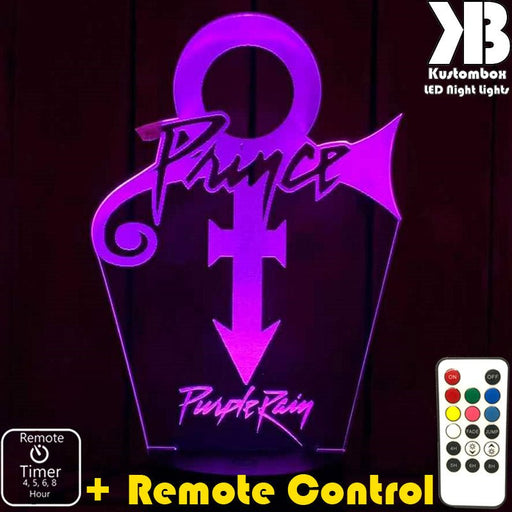 Prince Purple Rain 3D LED Night Light 7 Colours + Remote Control - Kustombox music