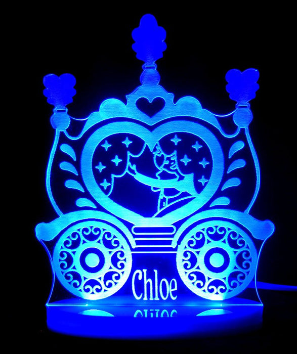Princess Carriage Kingdom Personalised Name - 3D LED Night Light 7 Colours + Remote Control - Kustombox