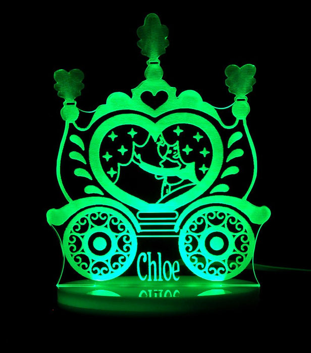 Princess Carriage Kingdom Personalised Name - 3D LED Night Light 7 Colours + Remote Control - Kustombox
