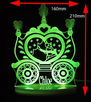 Princess Carriage Kingdom Personalised Name - 3D LED Night Light 7 Colours + Remote Control - Kustombox