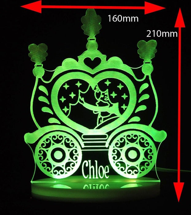 Princess Carriage Kingdom Personalised Name - 3D LED Night Light 7 Colours + Remote Control - Kustombox