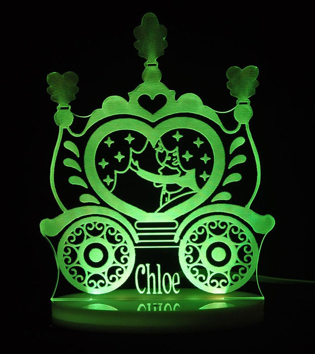 Princess Carriage Kingdom Personalised Name - 3D LED Night Light 7 Colours + Remote Control - Kustombox