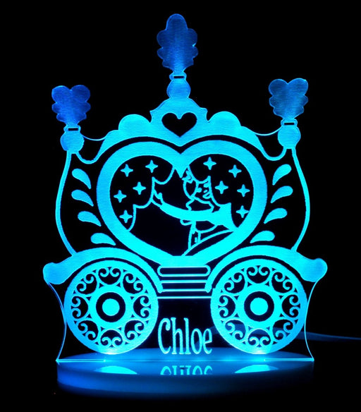 Princess Carriage Kingdom Personalised Name - 3D LED Night Light 7 Colours + Remote Control - Kustombox