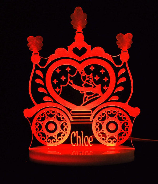 Princess Carriage Kingdom Personalised Name - 3D LED Night Light 7 Colours + Remote Control - Kustombox