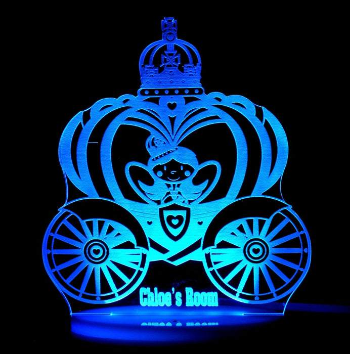 Princess Carriage Personalised Name - 3D LED Night Light 7 Colours + Remote Control - Kustombox