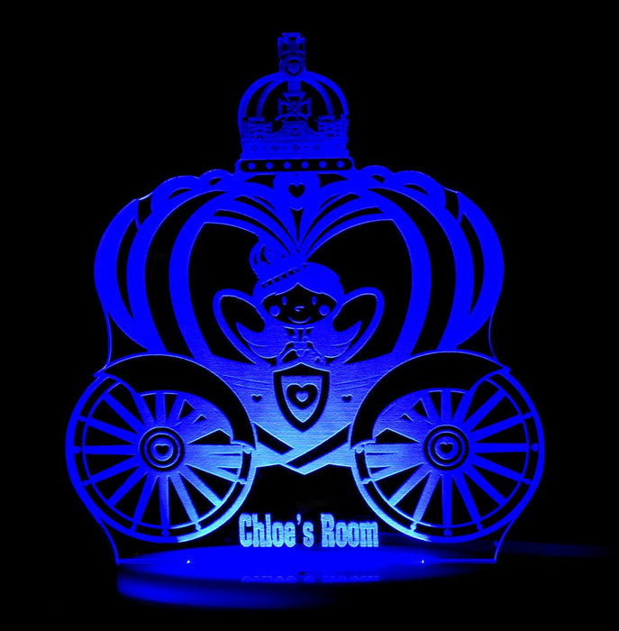 Princess Carriage Personalised Name - 3D LED Night Light 7 Colours + Remote Control - Kustombox