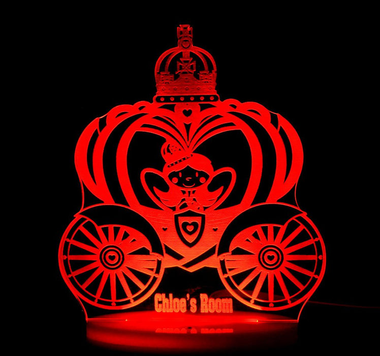 Princess Carriage Personalised Name - 3D LED Night Light 7 Colours + Remote Control - Kustombox