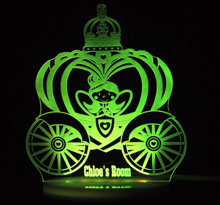 Princess Carriage Personalised Name - 3D LED Night Light 7 Colours + Remote Control - Kustombox