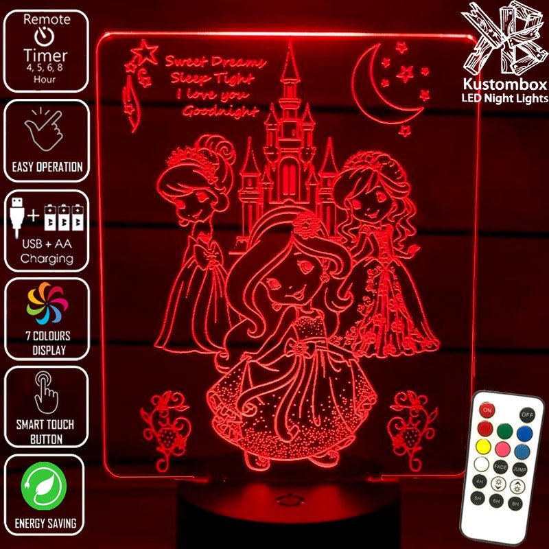 Princess Castle 3D LED Night Light 7 Colours + Remote Control - Kustombox