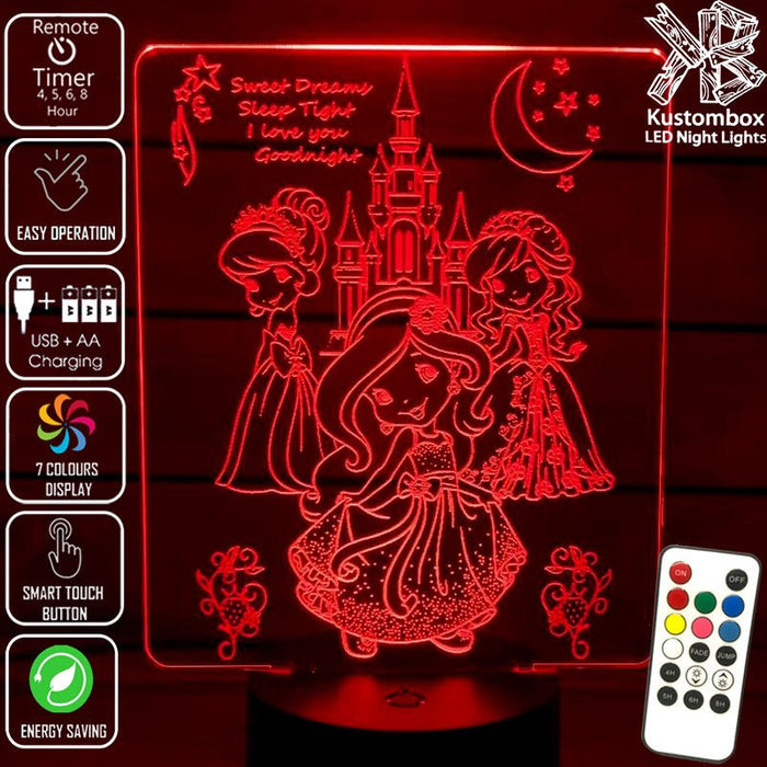 Princess Castle 3D LED Night Light 7 Colours + Remote Control - Kustombox