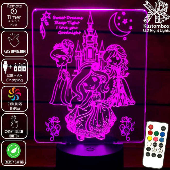 Princess Castle 3D LED Night Light 7 Colours + Remote Control - Kustombox