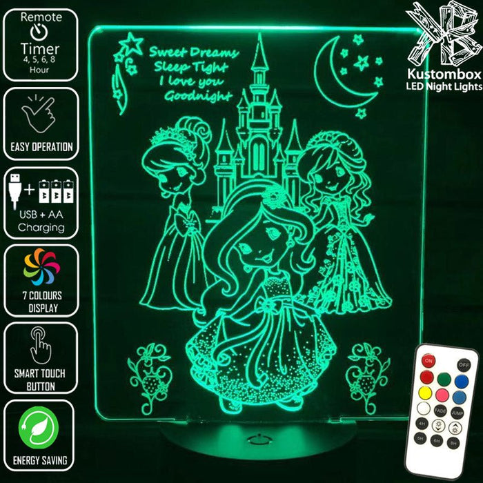 Princess Castle 3D LED Night Light 7 Colours + Remote Control - Kustombox