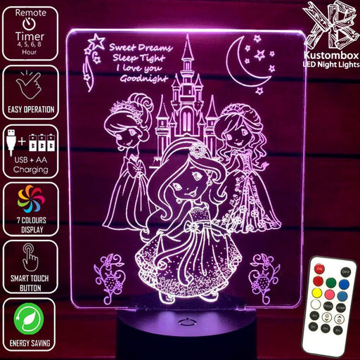 Princess Castle 3D LED Night Light 7 Colours + Remote Control - Kustombox