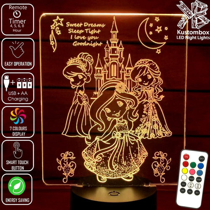 Princess Castle 3D LED Night Light 7 Colours + Remote Control - Kustombox