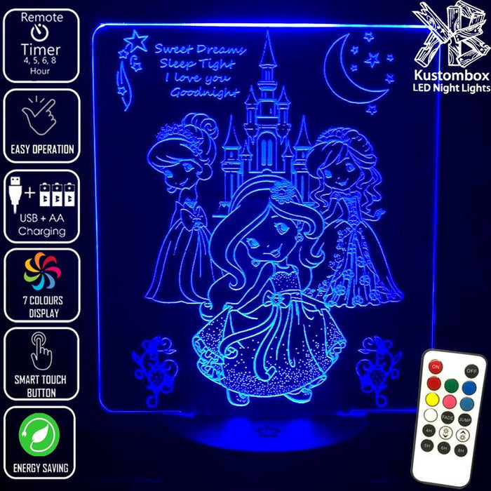 Princess Castle 3D LED Night Light 7 Colours + Remote Control - Kustombox