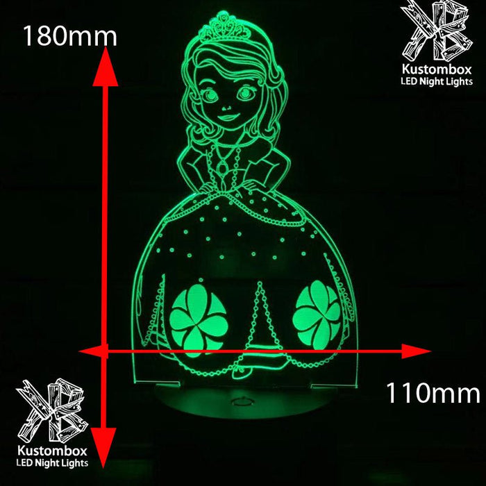 Princess Sofia 3D LED Night Light 7 Colours + Remote Control - Kustombox