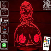 Princess Sofia 3D LED Night Light 7 Colours + Remote Control - Kustombox