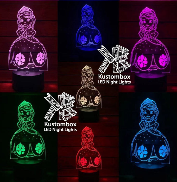 Princess Sofia 3D LED Night Light 7 Colours + Remote Control - Kustombox