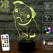 PUG Dog 3D LED Night Light 7 Colours + Remote Control - Kustombox