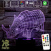 Rhino Wire Frame 3D LED Night Light 7 Colours + Remote Control - Kustombox