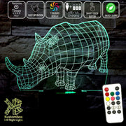 Rhino Wire Frame 3D LED Night Light 7 Colours + Remote Control - Kustombox
