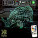 Rhino Wire Frame 3D LED Night Light 7 Colours + Remote Control - Kustombox