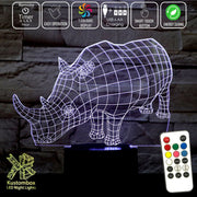 Rhino Wire Frame 3D LED Night Light 7 Colours + Remote Control - Kustombox