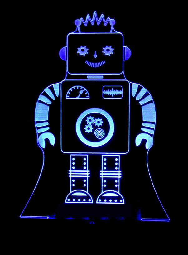 Robot Personalised Name - 3D LED Night Light 7 Colours + Remote Control - Kustombox