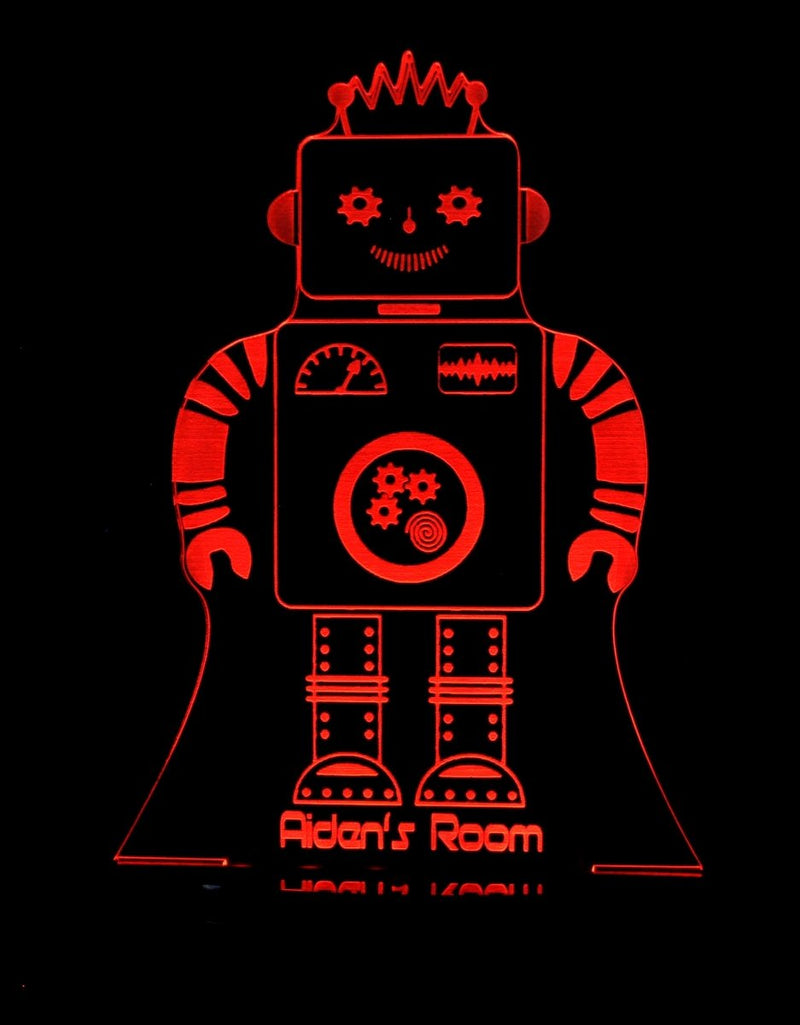 Robot Personalised Name - 3D LED Night Light 7 Colours + Remote Control - Kustombox