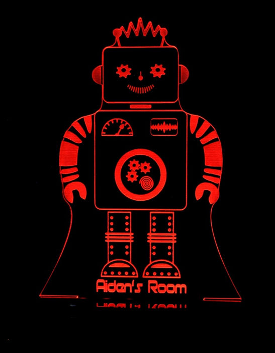 Robot Personalised Name - 3D LED Night Light 7 Colours + Remote Control - Kustombox