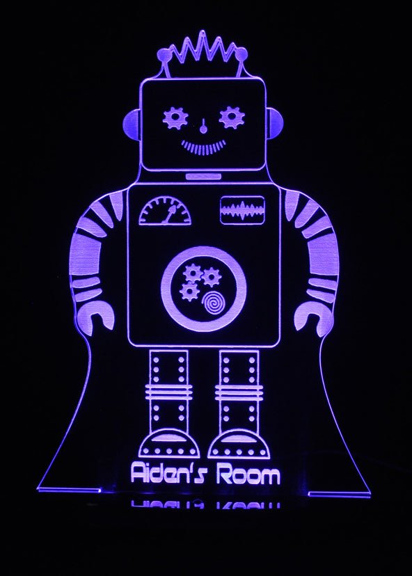 Robot Personalised Name - 3D LED Night Light 7 Colours + Remote Control - Kustombox